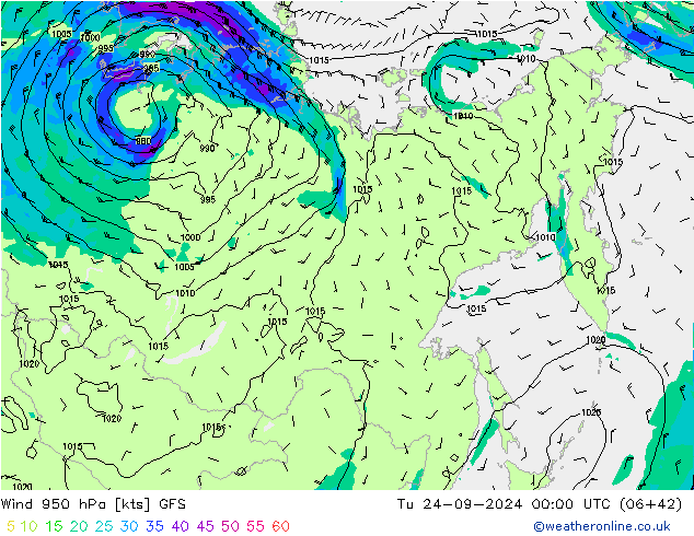 Rüzgar 950 hPa GFS Sa 24.09.2024 00 UTC