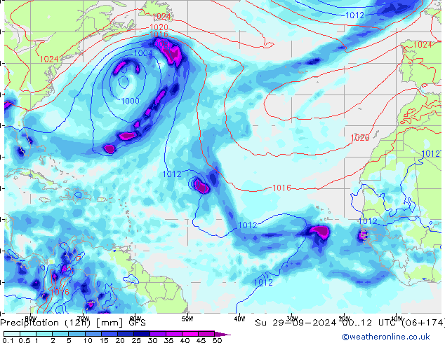 Precipitation (12h) GFS Su 29.09.2024 12 UTC