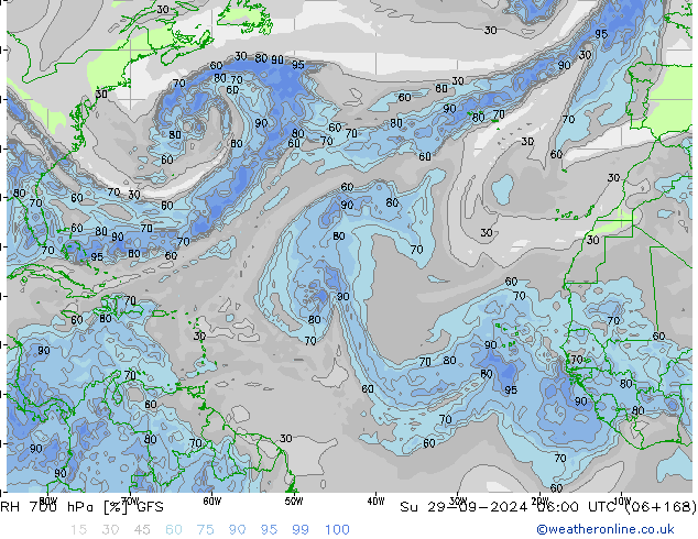 RH 700 hPa GFS Su 29.09.2024 06 UTC