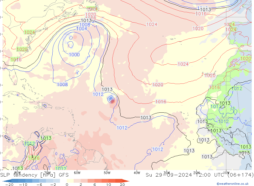 SLP tendency GFS Su 29.09.2024 12 UTC