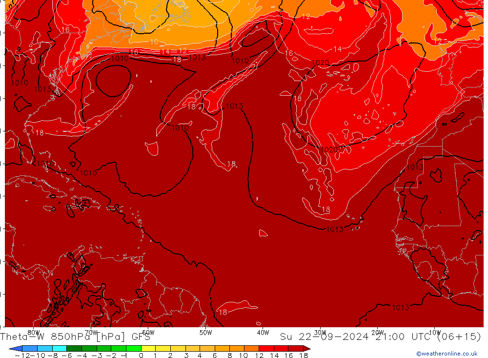 Theta-W 850hPa GFS Su 22.09.2024 21 UTC