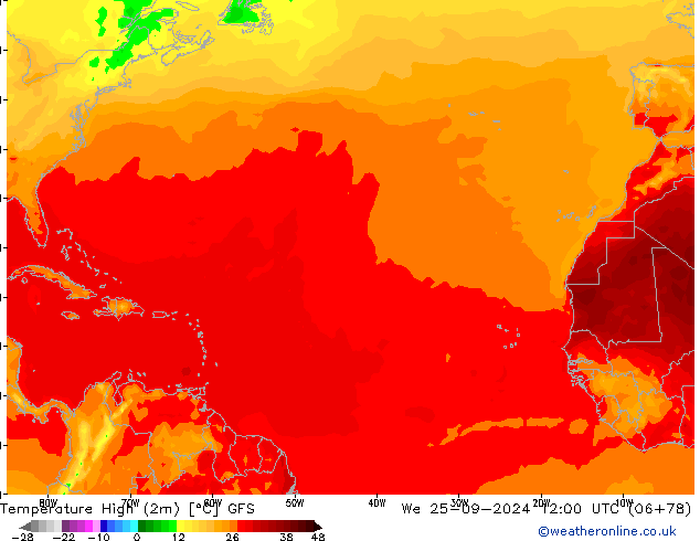 temperatura máx. (2m) GFS Qua 25.09.2024 12 UTC