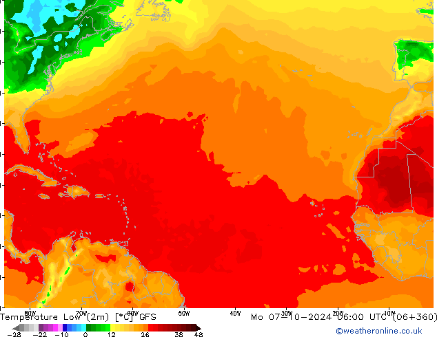 Minumum Değer (2m) GFS Pzt 07.10.2024 06 UTC