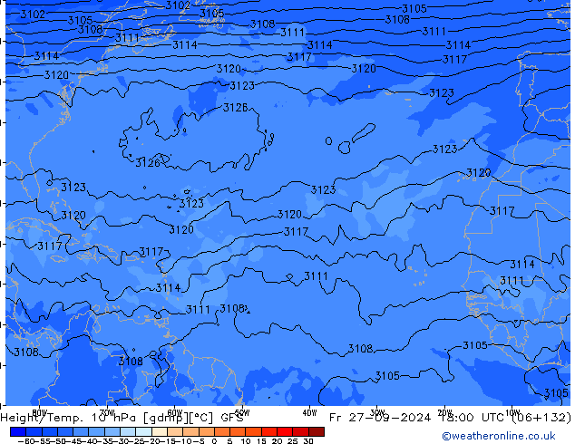 Height/Temp. 10 hPa GFS ven 27.09.2024 18 UTC