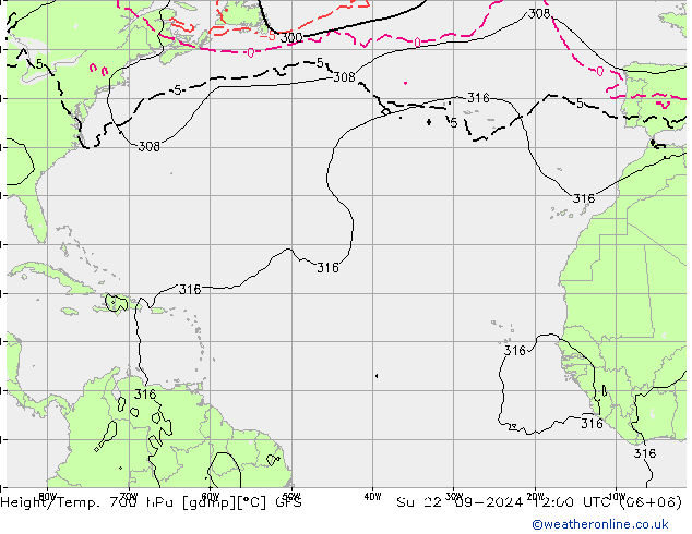 Height/Temp. 700 hPa GFS dom 22.09.2024 12 UTC