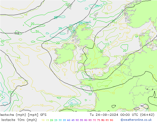 Isotachen (mph) GFS Di 24.09.2024 00 UTC