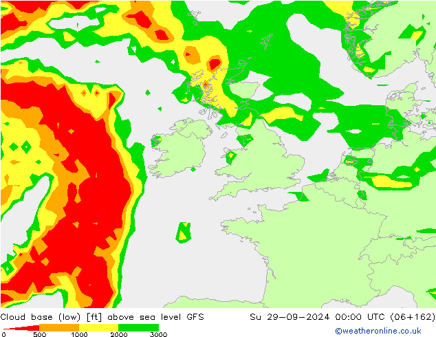 Cloud base (low) GFS Su 29.09.2024 00 UTC