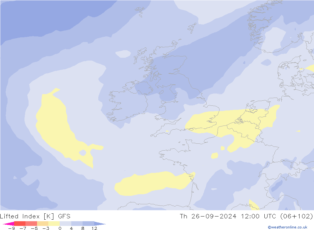 Lifted Index GFS jue 26.09.2024 12 UTC