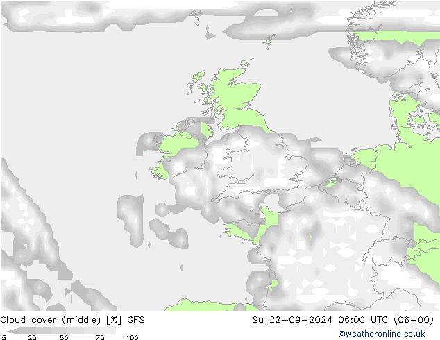 Cloud cover (middle) GFS Su 22.09.2024 06 UTC