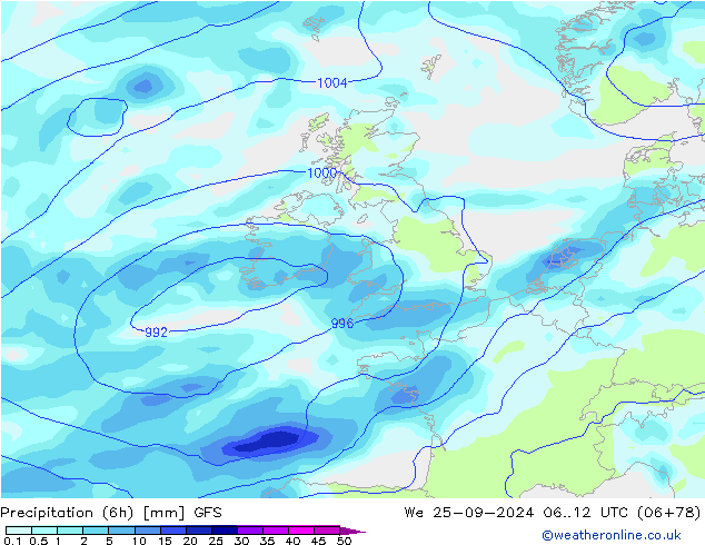 Z500/Rain (+SLP)/Z850 GFS We 25.09.2024 12 UTC