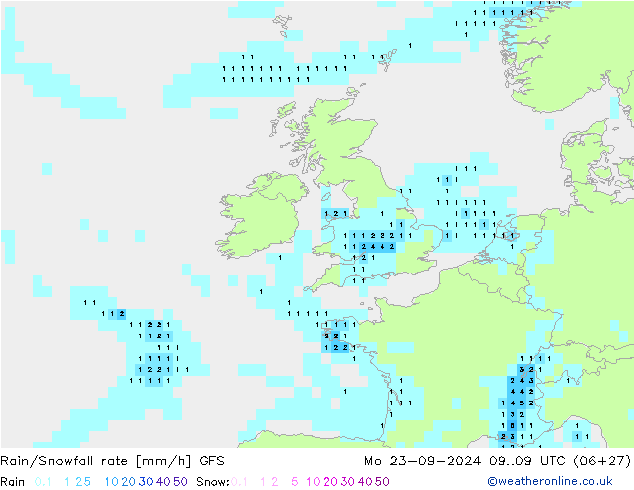 Regen/Sneeuwval GFS ma 23.09.2024 09 UTC