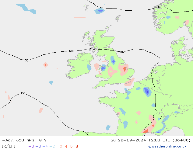 T-Adv. 850 hPa GFS Su 22.09.2024 12 UTC