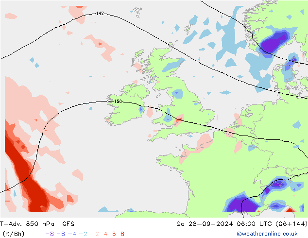 T-Adv. 850 hPa GFS Sa 28.09.2024 06 UTC