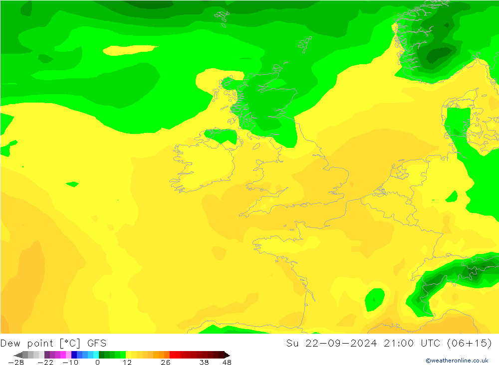 Dew point GFS Su 22.09.2024 21 UTC