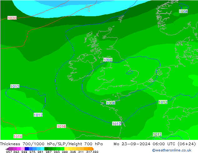 Thck 700-1000 hPa GFS Mo 23.09.2024 06 UTC