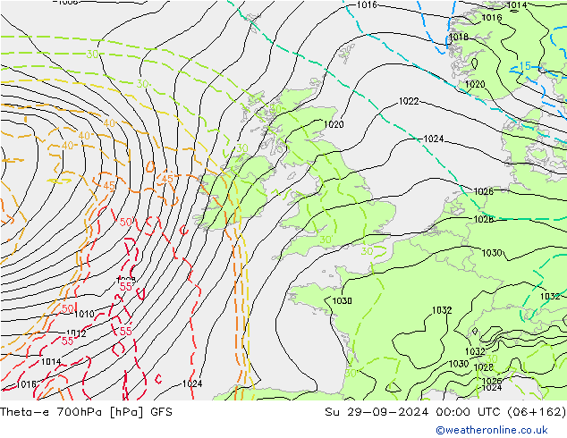 Theta-e 700hPa GFS So 29.09.2024 00 UTC