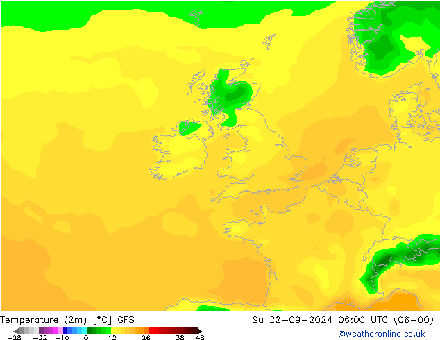 Temperaturkarte (2m) GFS So 22.09.2024 06 UTC