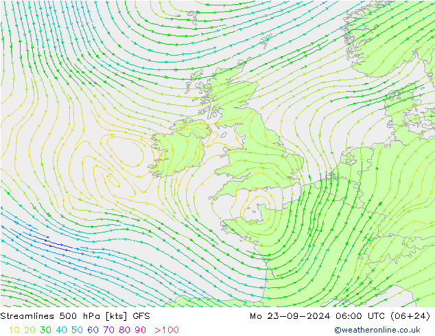 Streamlines 500 hPa GFS Mo 23.09.2024 06 UTC