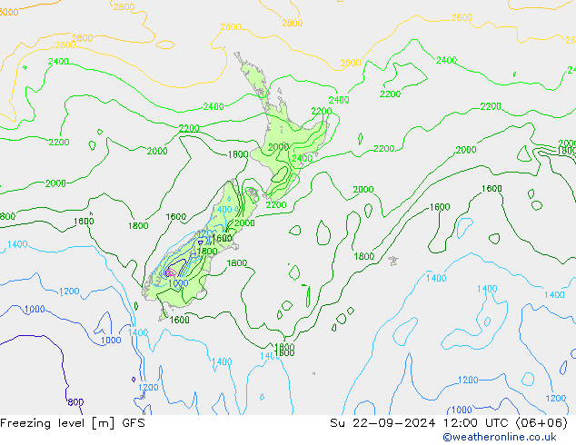 Freezing level GFS Su 22.09.2024 12 UTC