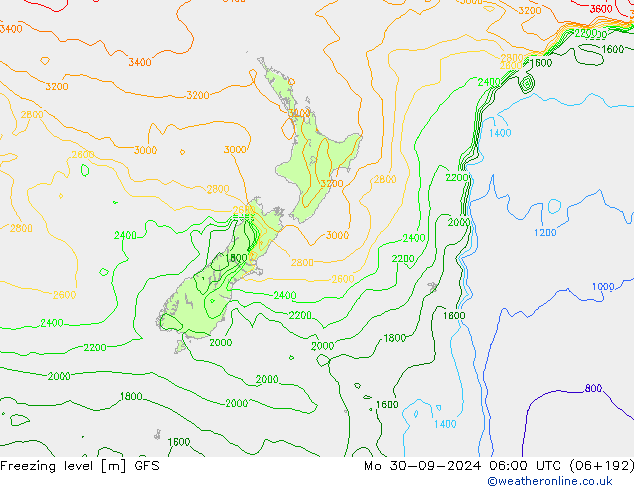 Freezing level GFS пн 30.09.2024 06 UTC