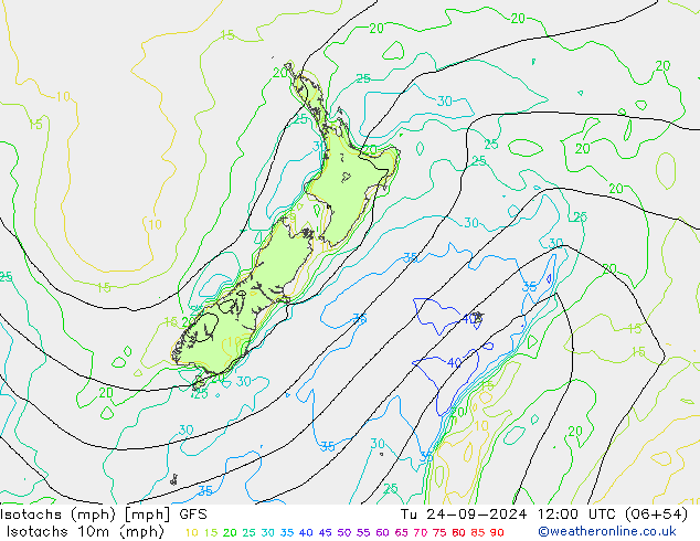 Isotachen (mph) GFS di 24.09.2024 12 UTC