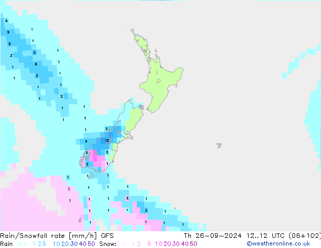 Rain/Snowfall rate GFS Th 26.09.2024 12 UTC