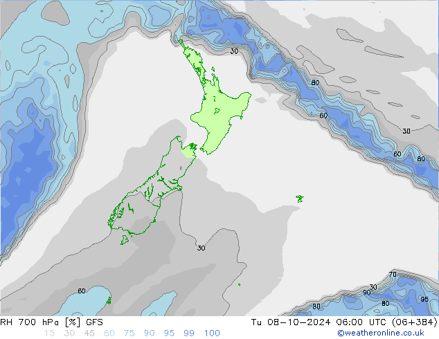 RH 700 hPa GFS Tu 08.10.2024 06 UTC