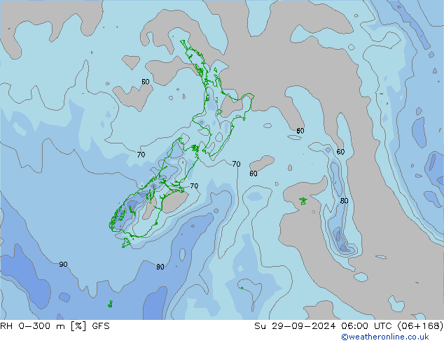 RH 0-300 m GFS Вс 29.09.2024 06 UTC