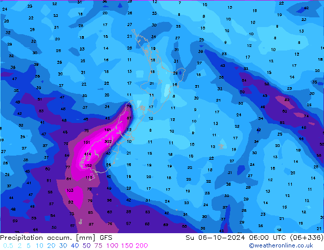 Precipitation accum. GFS Su 06.10.2024 06 UTC