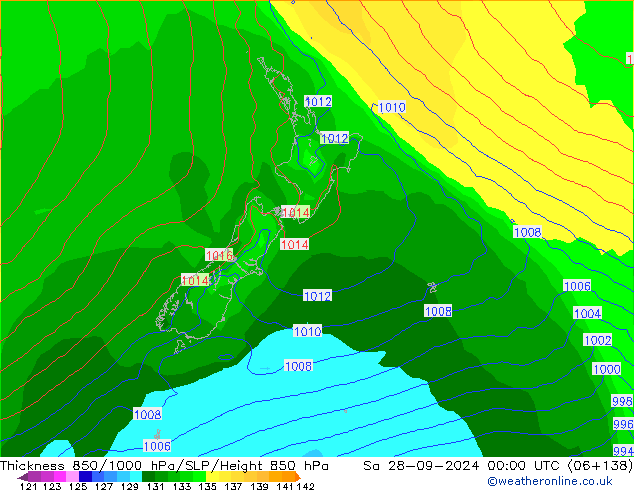 Thck 850-1000 hPa GFS sab 28.09.2024 00 UTC