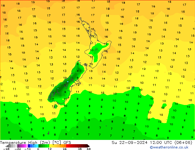 Temperature High (2m) GFS Su 22.09.2024 12 UTC