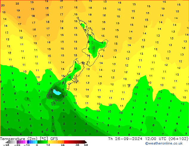 Temperature (2m) GFS Th 26.09.2024 12 UTC