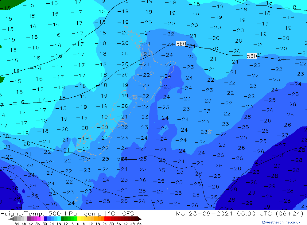 Z500/Rain (+SLP)/Z850 GFS Mo 23.09.2024 06 UTC