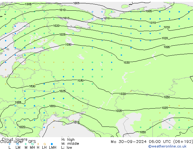 Wolkenlagen GFS ma 30.09.2024 06 UTC