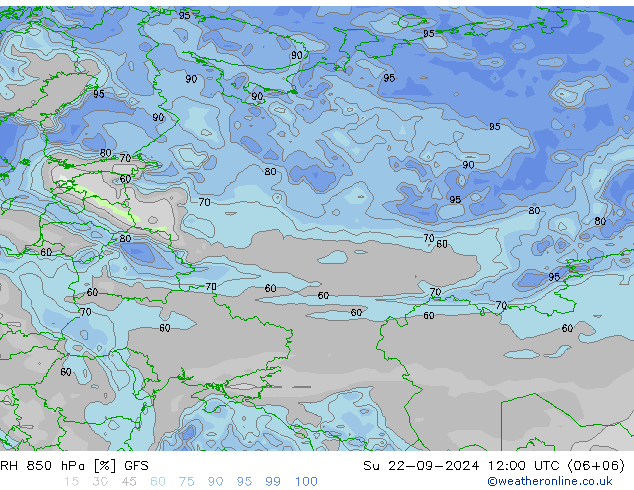 RH 850 hPa GFS Dom 22.09.2024 12 UTC