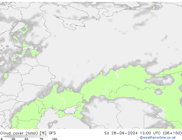 Cloud cover (total) GFS So 28.09.2024 12 UTC