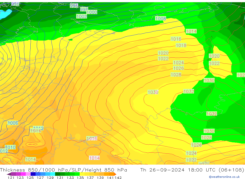 Thck 850-1000 hPa GFS Th 26.09.2024 18 UTC