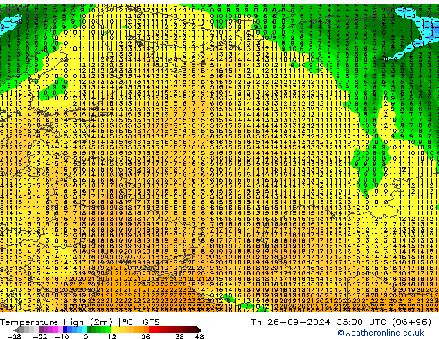 Temperature High (2m) GFS September 2024