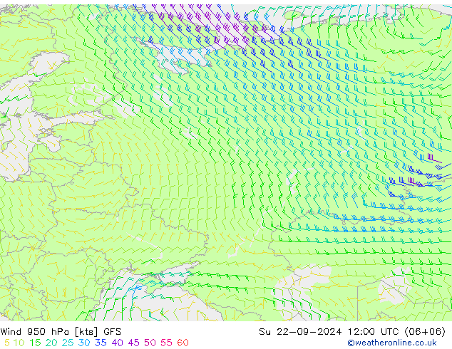 Vento 950 hPa GFS dom 22.09.2024 12 UTC