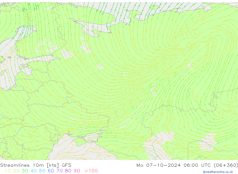 ветер 10m GFS пн 07.10.2024 06 UTC