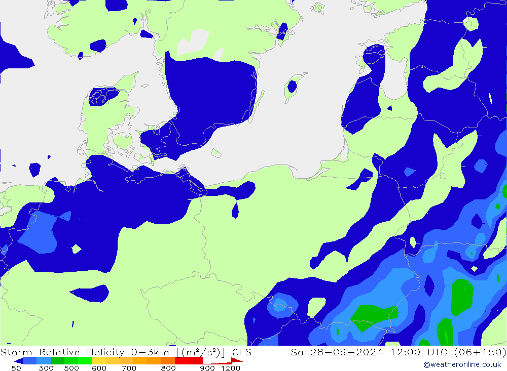 Storm Relative Helicity GFS za 28.09.2024 12 UTC