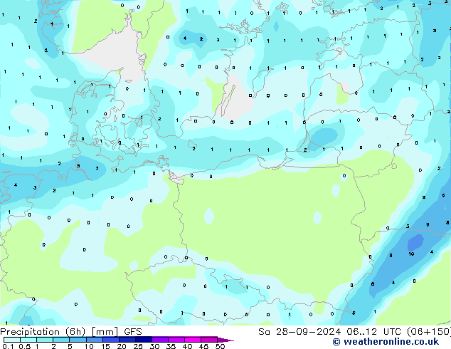 Precipitation (6h) GFS Sa 28.09.2024 12 UTC