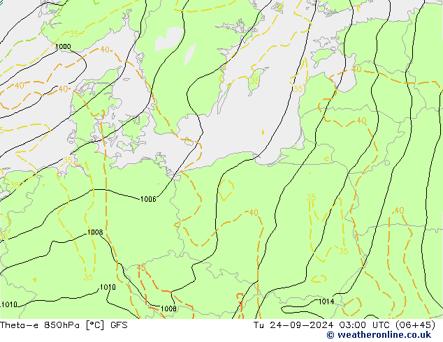 Theta-e 850hPa GFS Di 24.09.2024 03 UTC