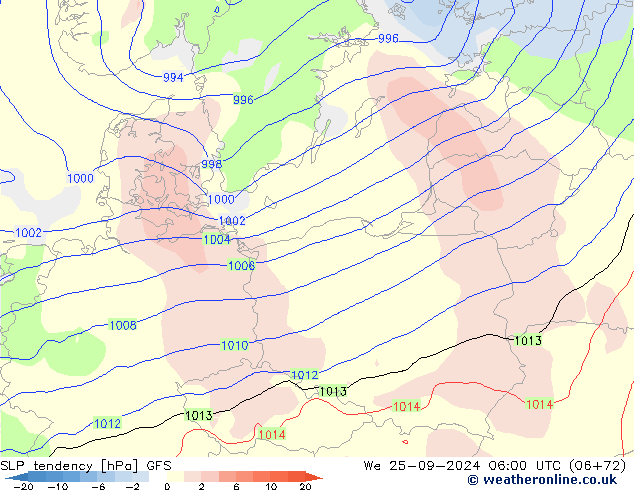 Druktendens (+/-) GFS wo 25.09.2024 06 UTC