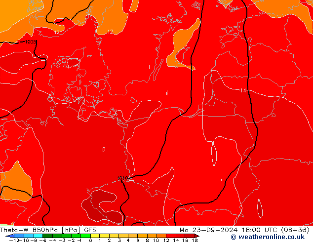 Theta-W 850гПа GFS пн 23.09.2024 18 UTC