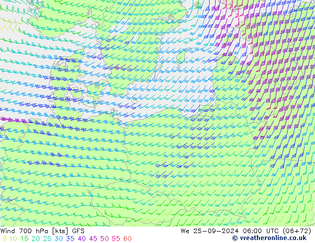 Wind 700 hPa GFS St 25.09.2024 06 UTC