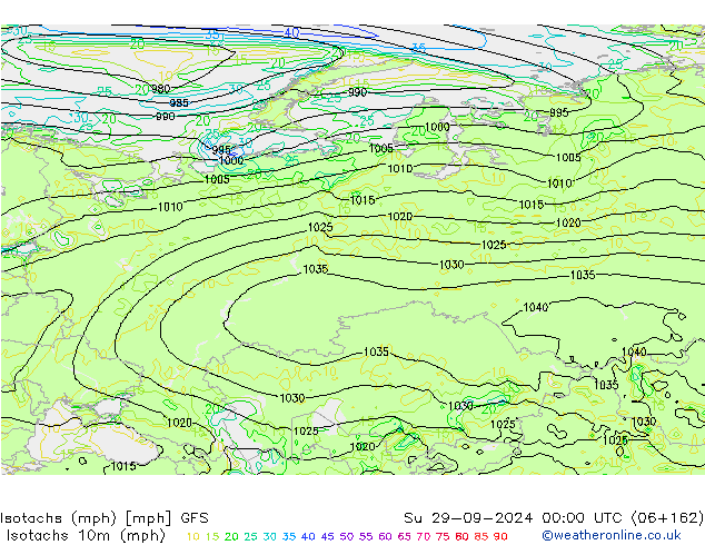 Eşrüzgar Hızları mph GFS Paz 29.09.2024 00 UTC