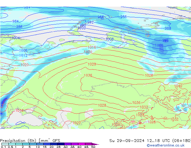 Z500/Rain (+SLP)/Z850 GFS Su 29.09.2024 18 UTC