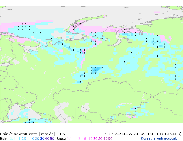 Rain/Snowfall rate GFS Dom 22.09.2024 09 UTC