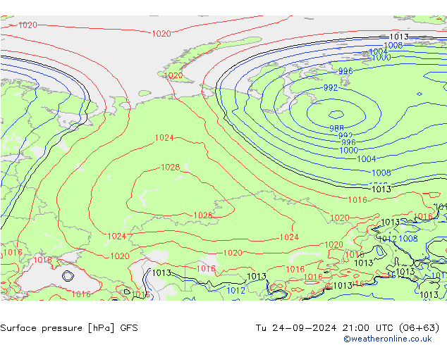 pressão do solo GFS Ter 24.09.2024 21 UTC